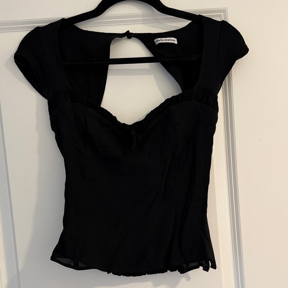 Reformation Black Sweetheart Cap Sleeve Blouse